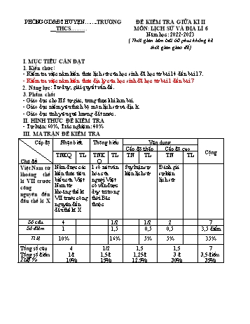 Đề kiểm tra giữa kì II môn Lịch sử và Địa lí Lớp 6 Sách Chân trời sáng tạo - Năm học 2022-2023 - Đề 1 (Có đáp án)