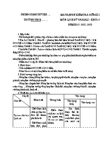 Đề kiểm tra giữa kỳ I môn Lịch sử và Địa lí Lớp 6 Sách Chân trời sáng tạo - Năm học 2022-2023 - Đề 1 (Có đáp án)