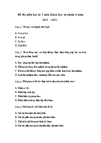 Đề thi giữa học kì 1 môn Khoa học tự nhiên Lớp 6 Sách Kết nối tri thức - Năm học 2022-2023 (Có đáp án)