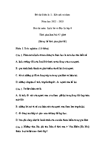 Đề thi giữa kì 1 môn Lịch sử và Địa lí Lớp 6 Sách Kết nối tri thức - Năm học 2022-2023 (Có đáp án)