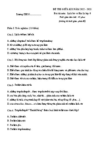 Đề thi giữa kì I môn Lịch sử và Địa lí Lớp 6 Sách Cánh diều - Năm học 2022-2023 (Có đáp án)