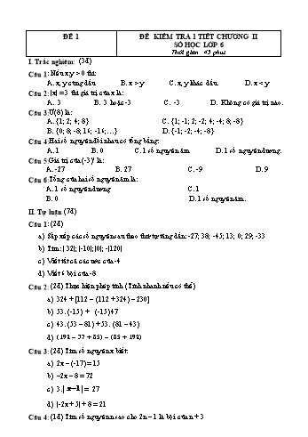 Bộ 8 đề kiểm tra 1 tiết chương II môn Số học Lớp 6 (Có đáp án)