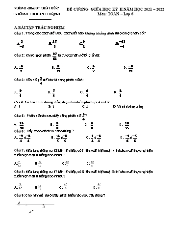 Đề cương giữa học kỳ II môn Toán học Lớp 6 - Năm học 2021-2022 - Trường THCS An Thượng