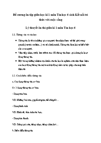 Đề cương ôn tập giữa học kì 1 môn Tin học Lớp 6 Sách Kết nối tri thức với cuộc sống (Có đáp án)