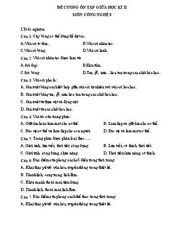 Đề cương ôn tập giữa học kì II môn Công nghệ Lớp 6 Sách Cánh diều (Có đáp án)