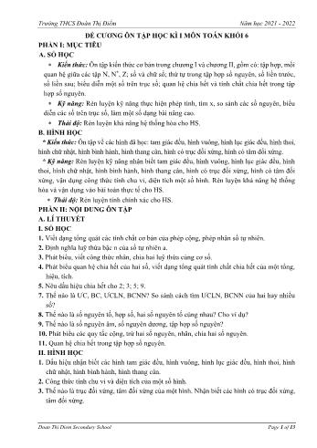 Đề cương ôn tập học kì I môn Toán học Lớp 6 - Năm học 2021-2022 - Trường THCS Đoàn Thị Điểm
