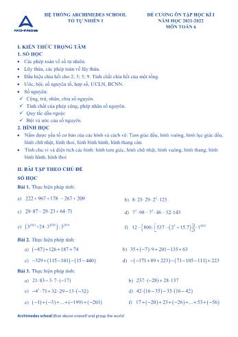 Đề cương ôn tập học kì I môn Toán học Lớp 6 - Năm học 2021-2022 - Hệ thống Archimedes school
