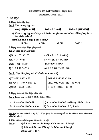 Đề cương ôn tập học kì I môn Toán học Lớp 6 - Năm học 2021-2022