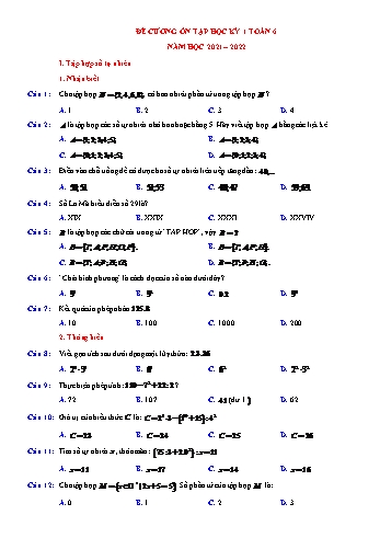 Đề cương ôn tập học kỳ 1 môn Toán học Lớp 6 - Năm học 2021-2022