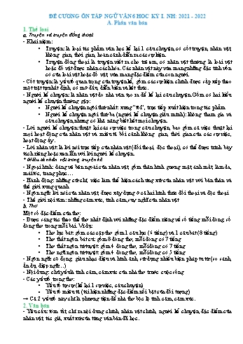 Đề cương ôn tập học kỳ I môn Ngữ văn Lớp 6 Sách Kết nối tri thức - Năm học 2021-2022