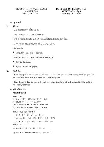 Đề cương ôn tập học kỳ I môn Toán học Lớp 6 - Năm học 2021-2022 - Trường THCS Amsterdam