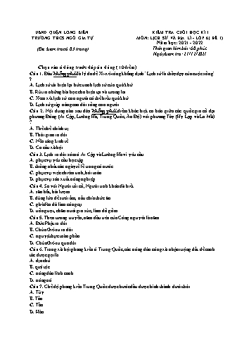 Đề kiểm tra cuối học kì I môn Lịch sử và Địa lí Lớp 6 - Năm học 2021-2022 - Trường THCS Ngô Gia Tự (Có đáp án)