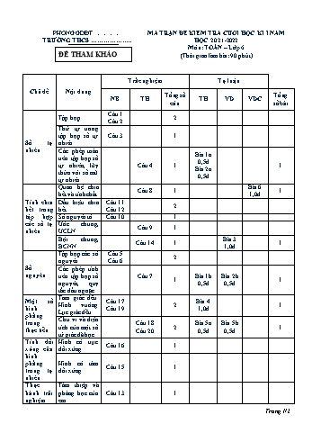 Đề kiểm tra cuối học kì I môn Toán học Lớp 6 - Năm học 2021-2022 (Có ma trận + đáp án)