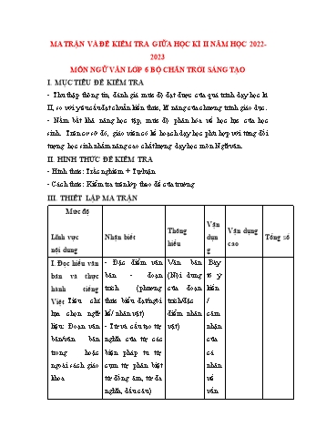 Đề kiểm tra giữa học kì 2 môn Ngữ văn Lớp 6 Sách Chân trời sáng tạo (Có đáp án)