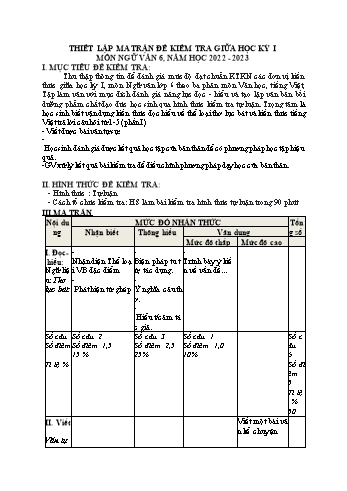 Đề kiểm tra giữa học kì I môn Ngữ văn Lớp 6 Sách Kết nối tri thức - Năm học 2022-2023 - Đề 1 (Có đáp án)