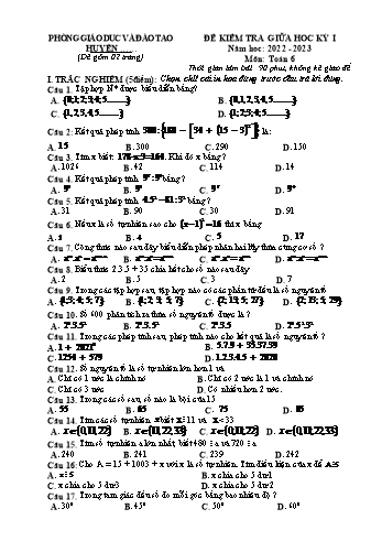 Đề kiểm tra giữa học kỳ I môn Toán học Lớp 6 Sách Kết nối tri thức - Năm học 2022-2023 - Đề 1 (Có đáp án)