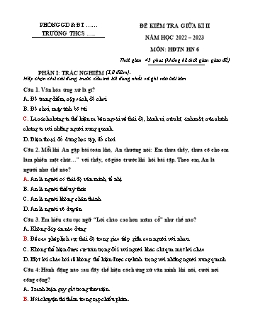 Đề kiểm tra giữa kì II môn Hoạt động trải nghiệm, hướng nghiệp Lớp 6 Sách Cánh diều - Năm học 2022-2023 (Có đáp án)