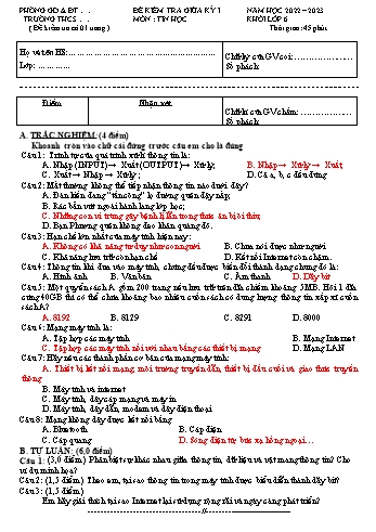 Đề kiểm tra giữa kỳ I môn Tin học Lớp 6 Sách Cánh diều - Năm học 2022-2023 (Có đáp án)