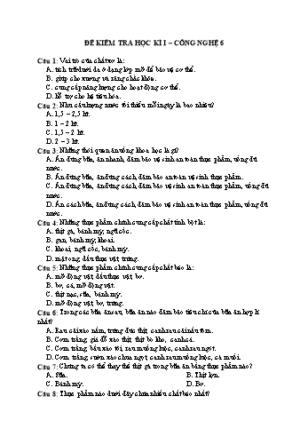 Đề kiểm tra học kì I môn Công nghệ Lớp 6 - Năm học 2021-2022 - Trường THCS Ngô Gia Tự (Có đáp án)