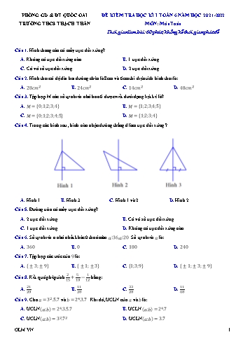 Đề kiểm tra học kì I môn Toán Lớp 6 - Năm học 2021-2022 - Trường THCS Thạch Thán