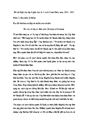 Đề thi giữa kì 1 môn Ngữ văn Lớp 6 Sách Cánh diều - Năm học 2021-2022 - Đề 1 (Có đáp án)