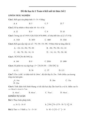 Đề thi học kì 1 môn Toán học Lớp 6 Sách Kết nối tri thức (Có đáp án)