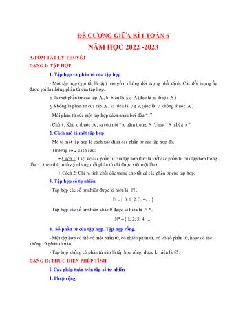 Đề cương giữa học kì I môn Toán học Lớp 6 - Năm học 2022-2023 (Có lời giải)