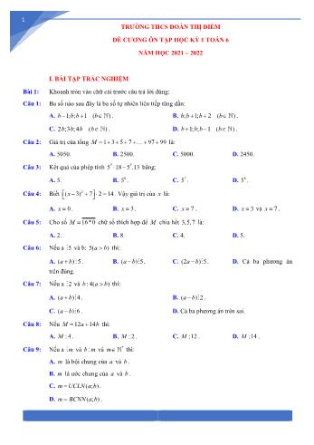 Đề cương học kỳ 1 môn Toán học Lớp 6 - Năm học 2021-2022 - Trường THCS Đoàn Thị Điểm