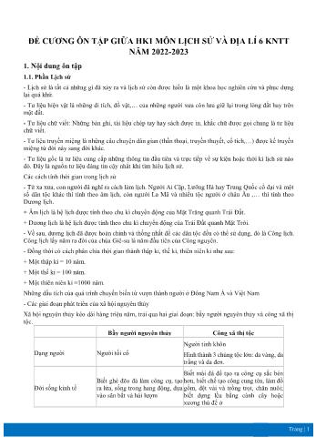 Đề cương ôn tập giữa học kì 1 môn Lịch sử và Địa lí Lớp 6 Sách Kết nối tri thức - Năm học 2022-2023 (Có đáp án)