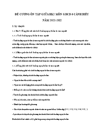 Đề cương ôn tập giữa học kì 2 môn Giáo dục công dân Lớp 6 Sách Cánh diều - Năm học 2021-2022 (Có đáp án)