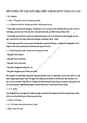 Đề cương ôn tập giữa học kì 2 môn Giáo dục công dân Lớp 6 Sách Kết nối tri thức - Năm học 2021-2022 (Có đáp án)