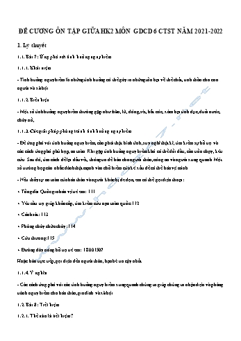 Đề cương ôn tập giữa học kì 2 môn Giáo dục công dân Lớp 6 Sách Chân trời sáng tạo - Năm học 2021-2022 (Có đáp án)