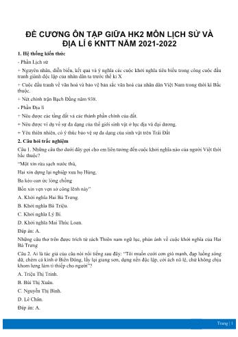 Đề cương ôn tập giữa học kì 2 môn Lịch sử và Địa lí Lớp 6 Sách Kết nối tri thức - Năm học 2021-2022 (Có đáp án)