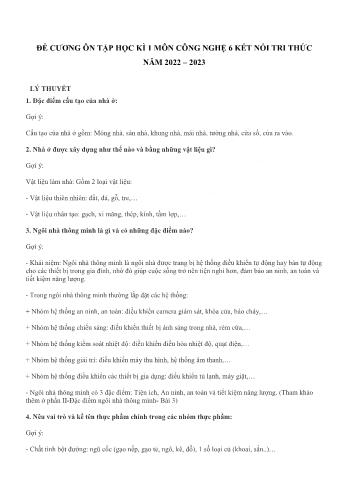 Đề cương ôn tập học kì 1 môn Công nghệ Lớp 6 Sách Kết nối tri thức - Năm học 2022-2023 (Có đáp án)