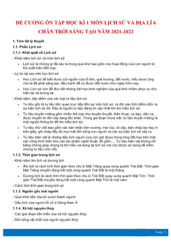 Đề cương ôn tập học kì 1 môn Lịch sử và Địa lí Lớp 6 Sách Chân trời sáng tạo - Năm học 2021-2022 (Có đáp án)