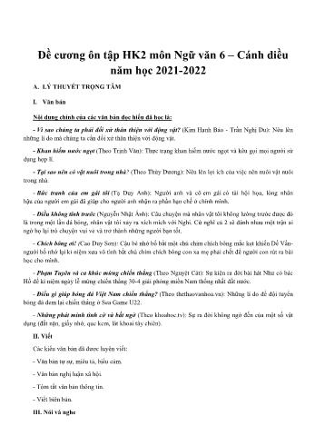 Đề cương ôn tập học kì 2 môn Ngữ văn Lớp 6 Sách Cánh diều - Năm học 2021-2022 (Có đáp án)