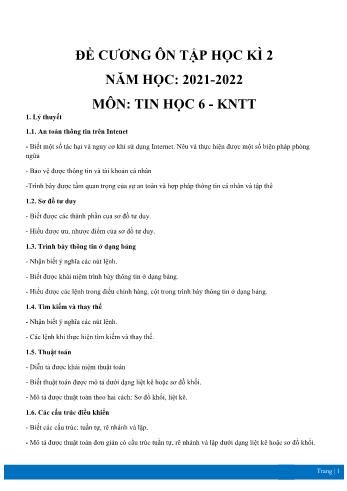 Đề cương ôn tập học kì 2 môn Tin học Lớp 6 Sách Kết nối tri thức - Năm học 2021-2022 (Có đáp án)