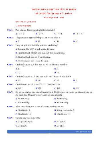 Đề cương ôn tập học kỳ 1 môn Toán học Lớp 6 - Năm học 2021-2022 - Trường THCS Nguyễn Tất Thành