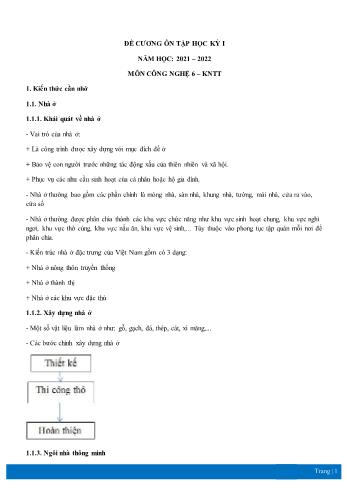 Đề cương ôn tập học kỳ I môn Công nghệ Lớp 6 Sách Kết nối tri thức - Năm học 2021-2022 (Có đáp án)