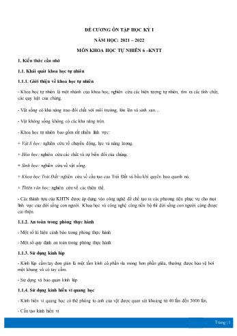 Đề cương ôn tập học kỳ I môn Khoa học tự nhiên Lớp 6 Sách Kết nối tri thức - Năm học 2021-2022 (Có đáp án)