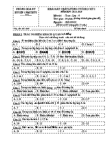 Đề khảo sát chất lượng cuối học kỳ I môn Toán học Lớp 6 - Năm học 2022-2023 - Phòng GD&ĐT huyện Cẩm Thủy (Có đáp án)