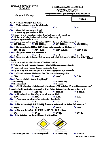 Đề kiểm tra cuối học kì I môn Toán học Lớp 6 - Năm học 2022-2023 - Mã đề 061 (Có đáp án)