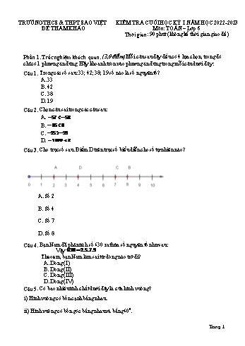 Đề kiểm tra cuối học kỳ I môn Toán học Lớp 6 - Năm học 2022-2023 - Trường THCS & THPT Sao Việt (Có đáp án)