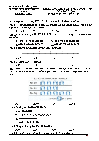 Đề kiểm tra cuối học kỳ I môn Toán học Lớp 6 - Năm học 2022-2023 - Trường THCS Nguyễn Thị Thập (Có đáp án)