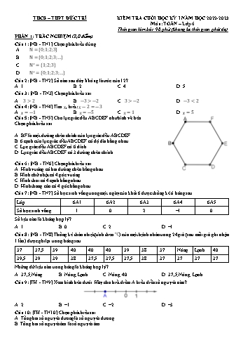 Đề kiểm tra cuối học kỳ I môn Toán học Lớp 6 - Năm học 2022-2023 - Trường THCS-THPT Đức Trí (Có đáp án)