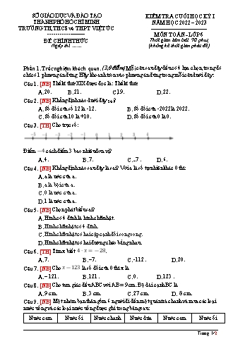 Đề kiểm tra cuối học kỳ I môn Toán học Lớp 6 - Năm học 2022-2023 - Trường TH, THCS và THPT Việt Úc (Có đáp án)