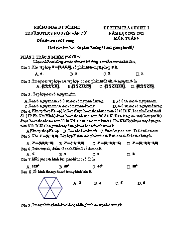 Đề kiểm tra cuối kì I môn Toán học Lớp 6 - Năm học 2022-2023 - Trường THCS Nguyễn Văn Cừ