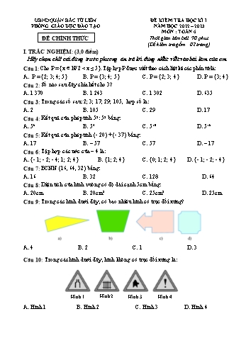 Đề kiểm tra học kì I môn Toán học Lớp 6 - Năm học 2022-2023 - Phòng GD&ĐT Bắc Từ Liêm (Có đáp án)