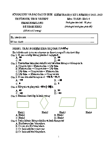 Đề kiểm tra học kỳ I môn Toán học Lớp 6 - Năm học 2022-2023 - Trường TH, THCS và THPT EMASI Nam Long (Có đáp án)