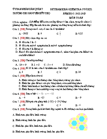 Đề tham khảo kiểm tra cuối kì I môn Toán học Lớp 6 - Năm học 2022-2023 - Trường THCS Nguyễn Hữu Thọ (Có đáp án)